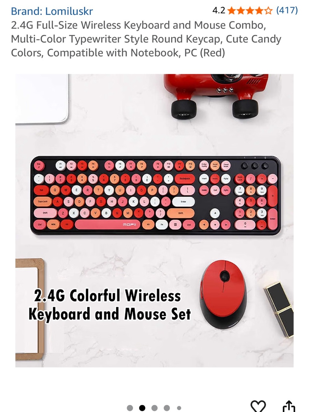 Red & Pink Wireless Keyboard and Mouse Combo